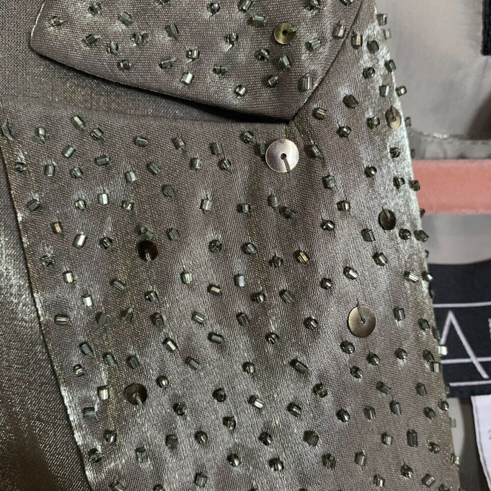 Alex Evenings Green Beaded Sequin Size 8 Jacketed Dress 2 Pc Sleeveless V neck - Picture 7 of 13